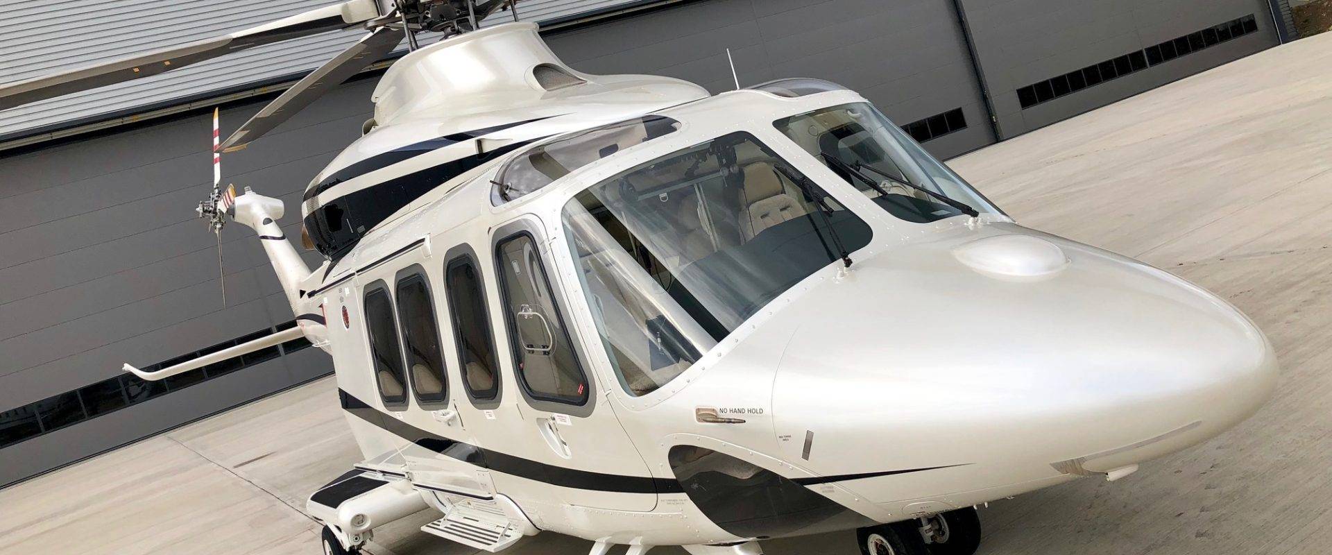 Helicopter on apron waiting take off to Paris